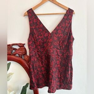 INC International Concepts Red and Black Floral Silk Sleeveless Blouse
